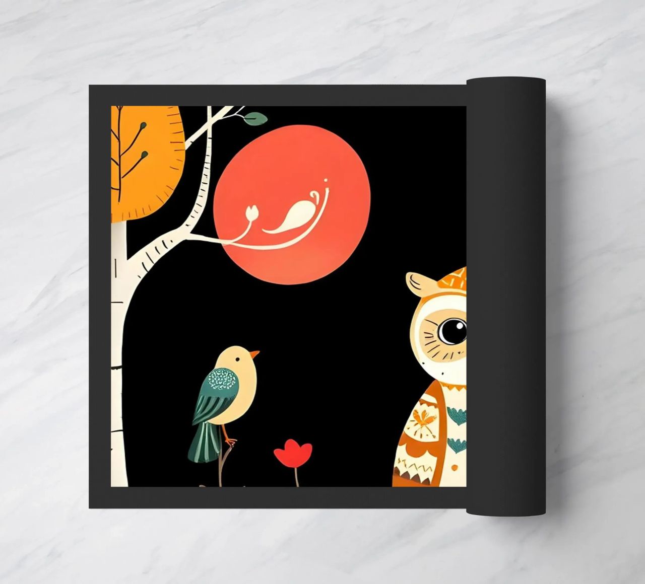 GUFO NELLA FORESTA CON UCCELLI zerbino da COLLEEN CRAFTS
