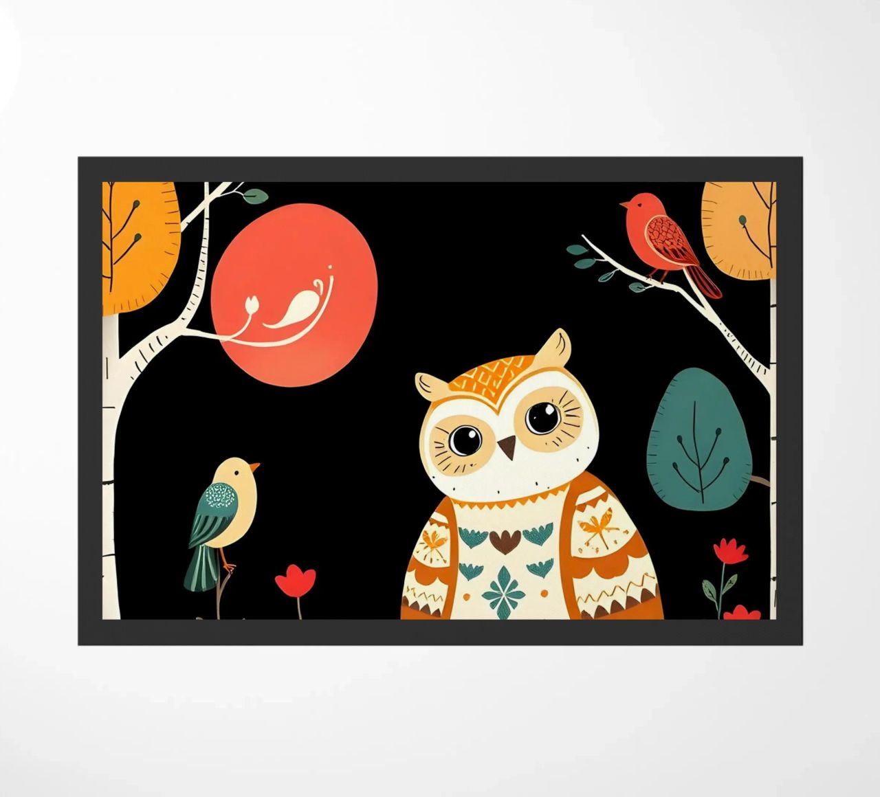 GUFO NELLA FORESTA CON UCCELLI zerbino da COLLEEN CRAFTS