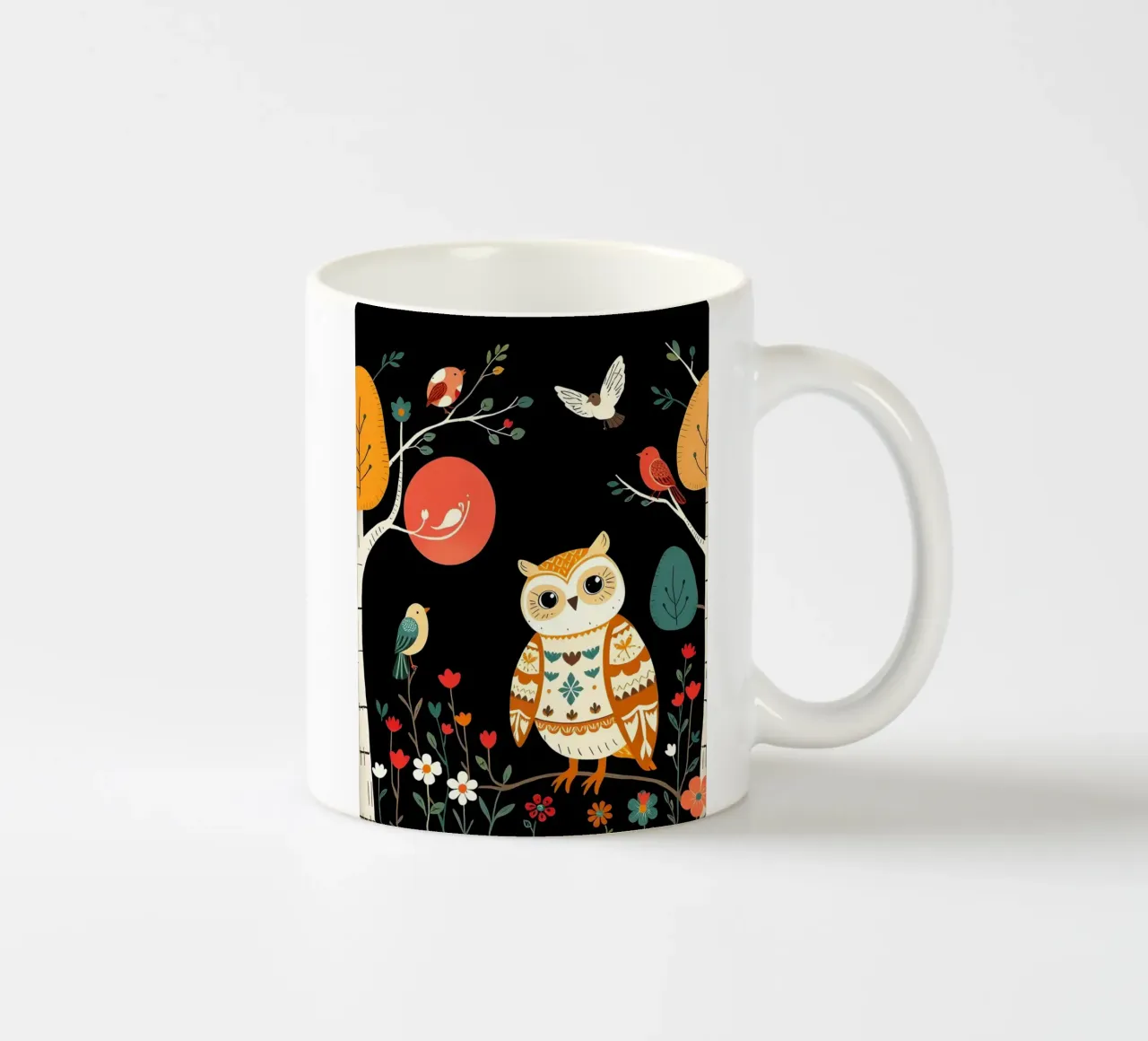 EULE IM WALD MIT VÖGELN Keramik Tasse von COLLEEN CRAFTS