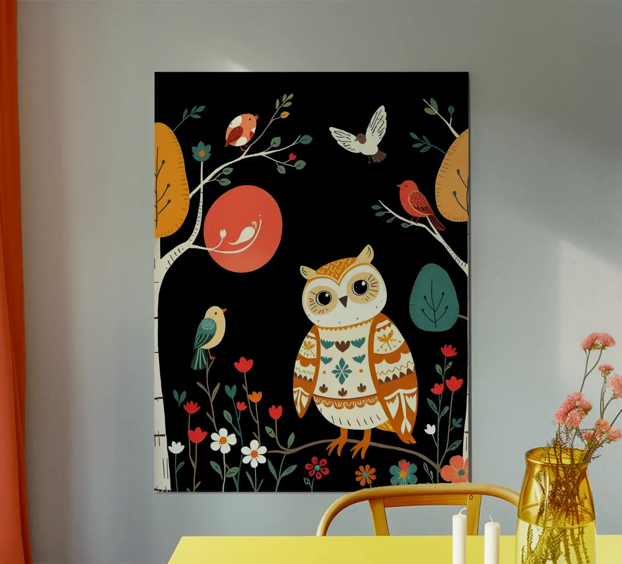 GUFO NELLA FORESTA CON UCCELLI carta hahnemühle da COLLEEN CRAFTS