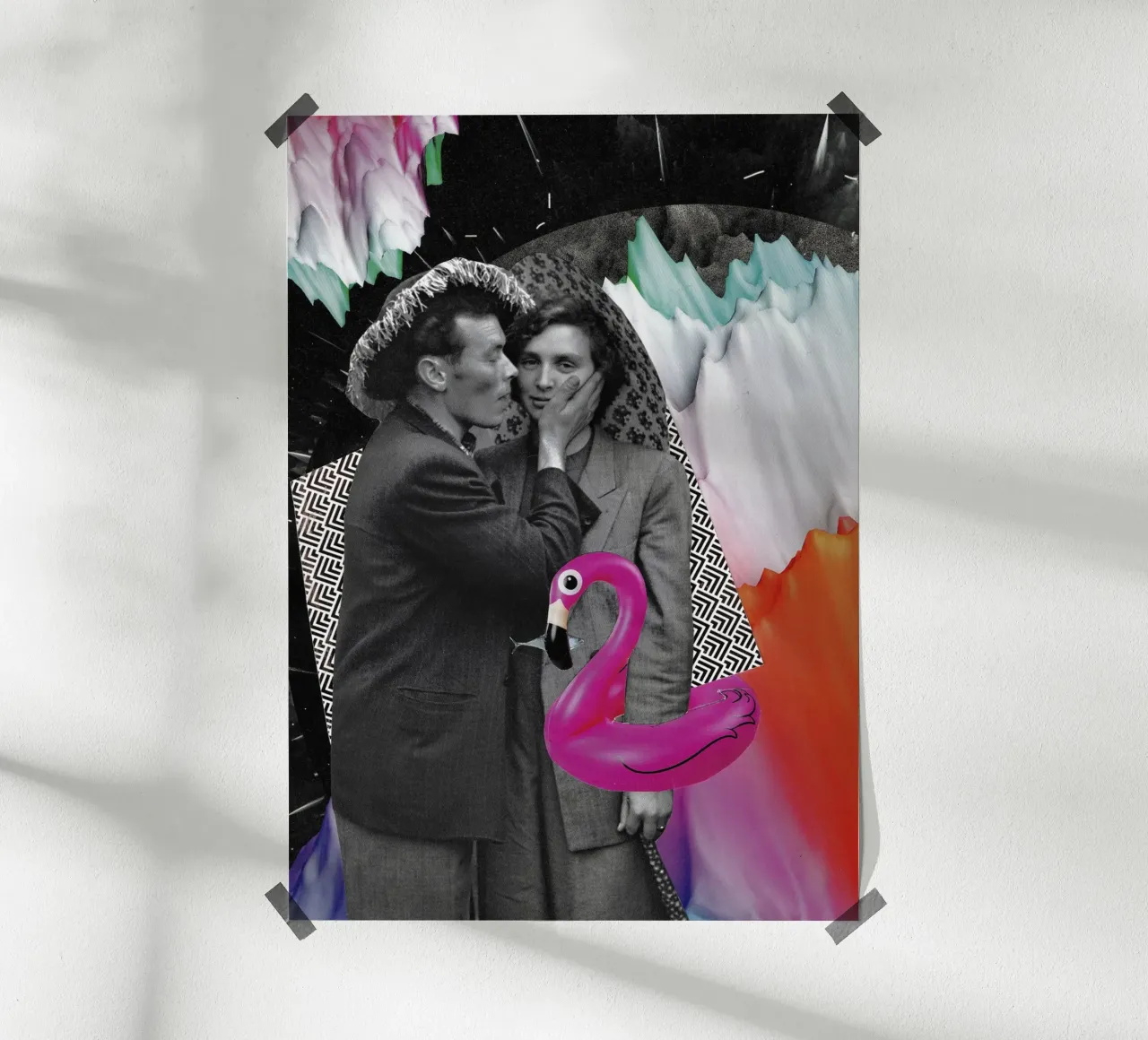 Collage - Liebespaar in einer Traumlandschaft Poster von Nadine Ginzel