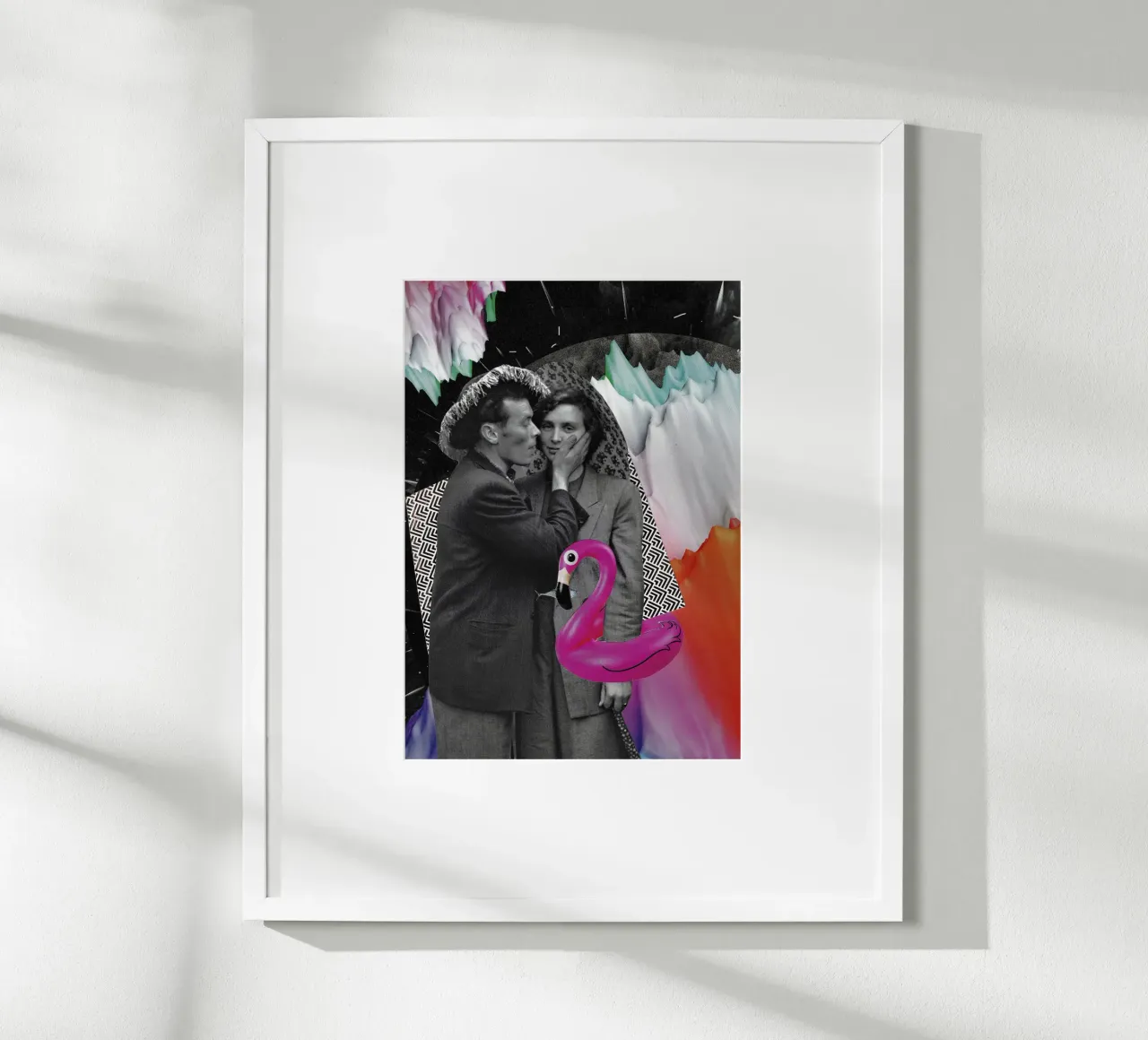 Collage - Liebespaar in einer Traumlandschaft Poster von Nadine Ginzel