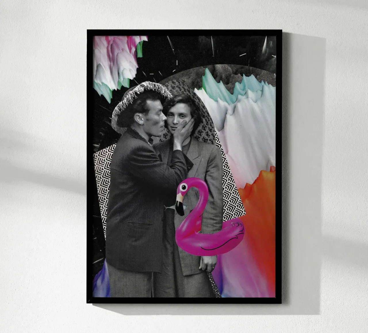 Collage - Liebespaar in einer Traumlandschaft Poster von Nadine Ginzel