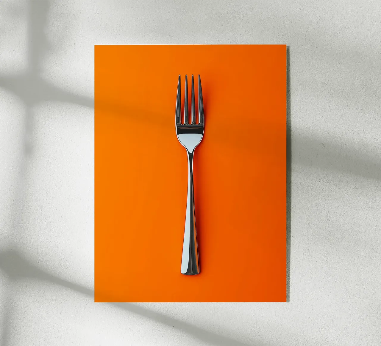 Forchetta d'argento su sfondo arancione plexiglass da Spice & Style