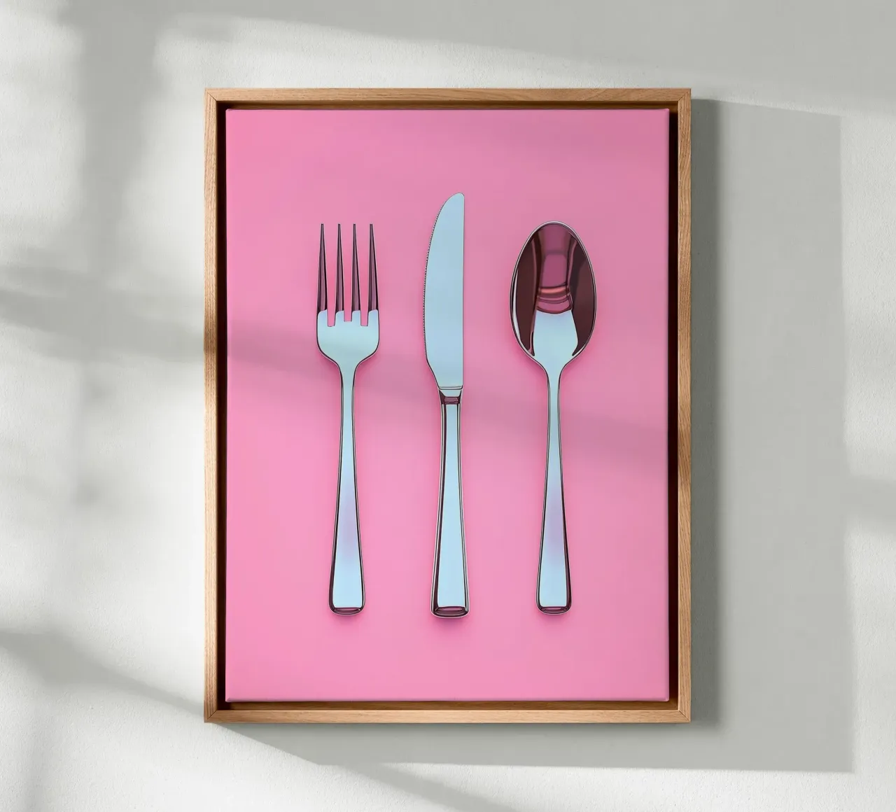 Posate lucide su sfondo rosa tela con Cornice a cassetta da Spice & Style