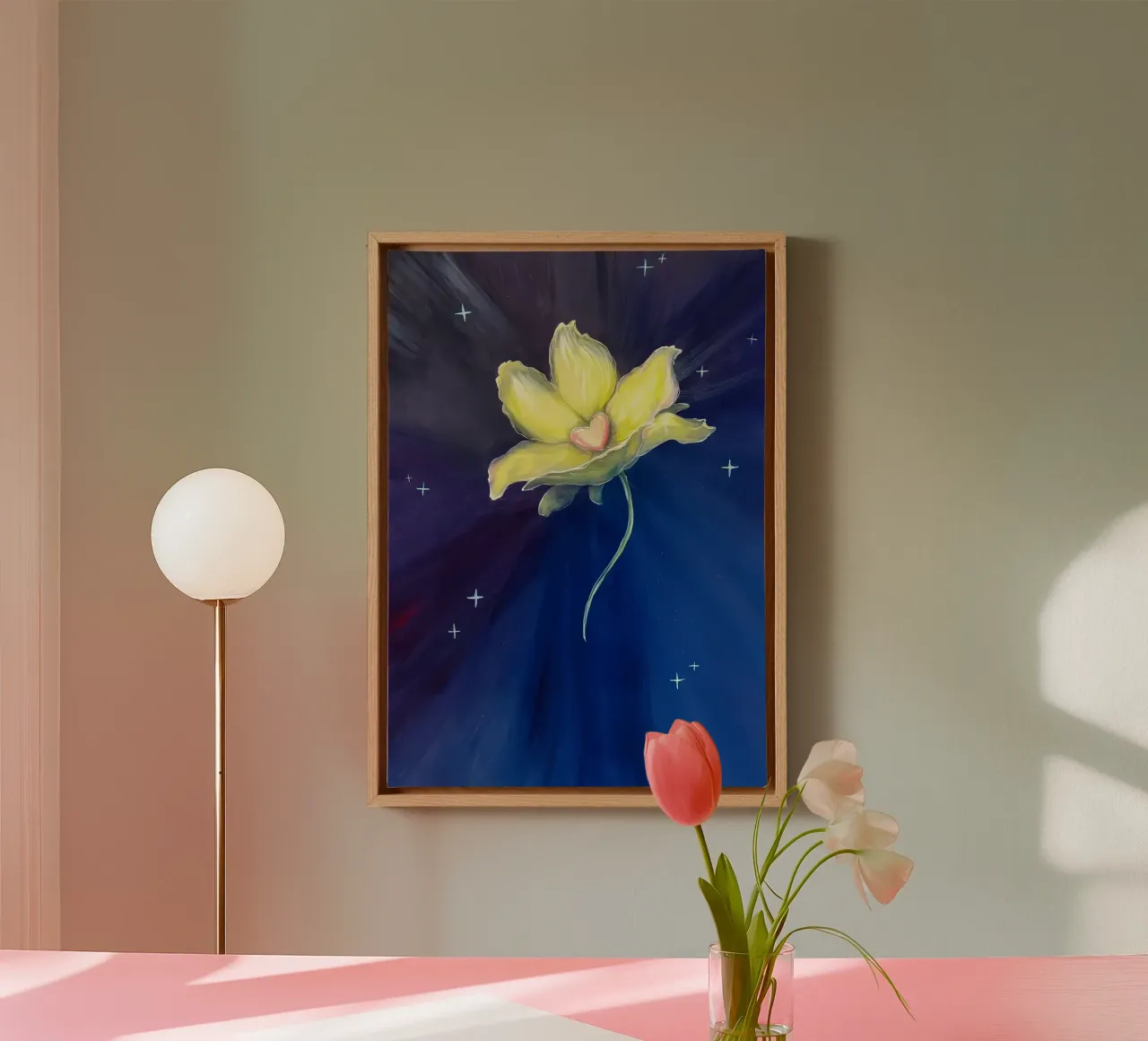 Lelie Gele Bloem canvas met Baklijst van Mikesell