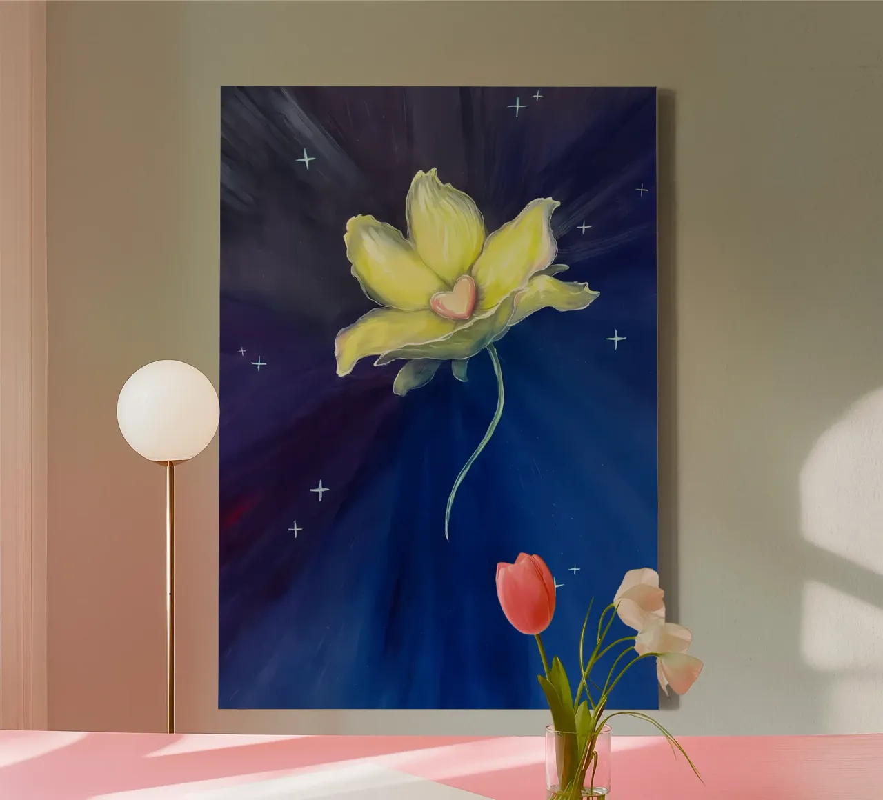 Lelie Gele Bloem canvas met Baklijst van Mikesell