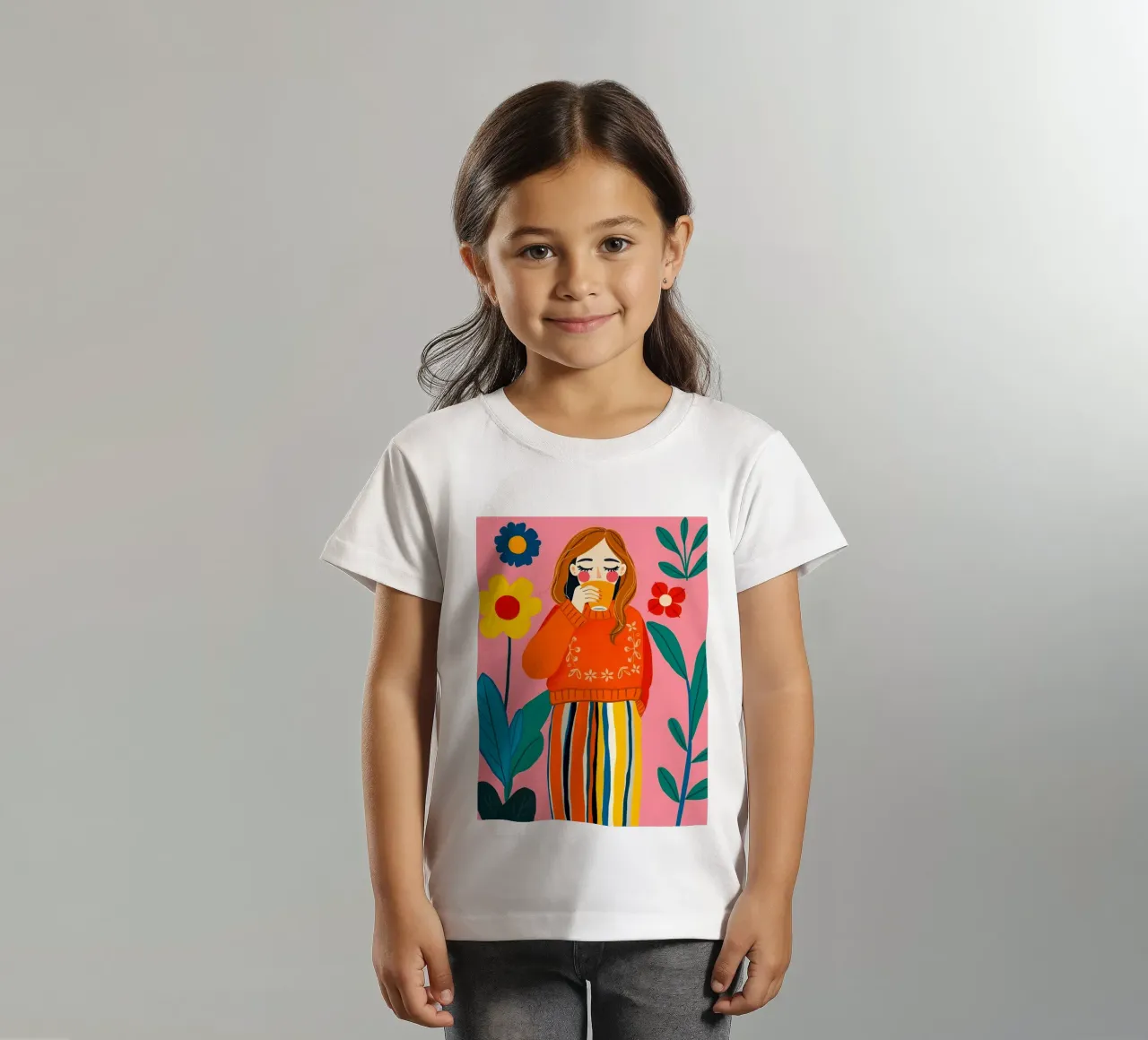 KALME VROUW ONTSPANNEN IN GESTREEPTE BROEK kinder t-shirt van ARTOMATIC