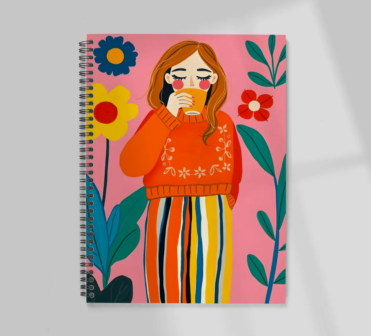 CALM WOMAN RELAXED IN STRIPED TROUSERS spiral notebook by ARTOMATIC