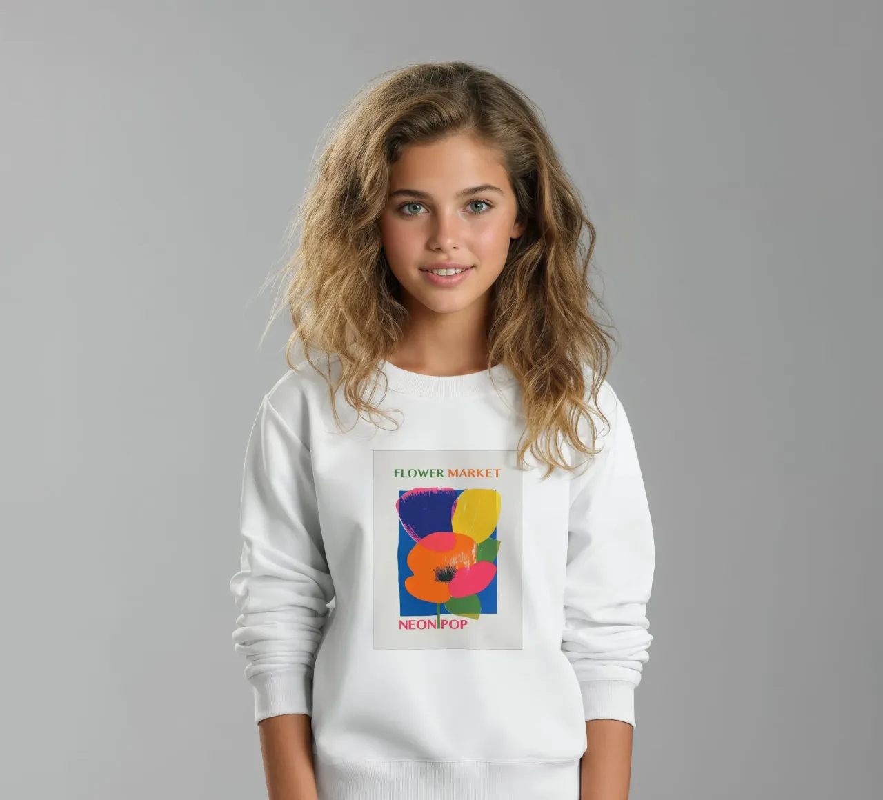 Flower Market Neon Pop kids sweatshirt by Carinaprint