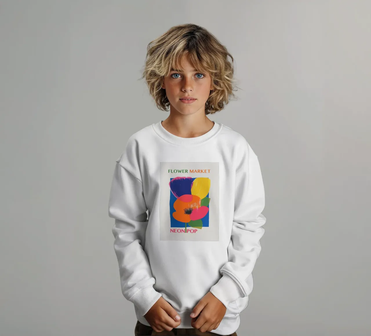 Flower Market Neon Pop kids sweatshirt by Carinaprint