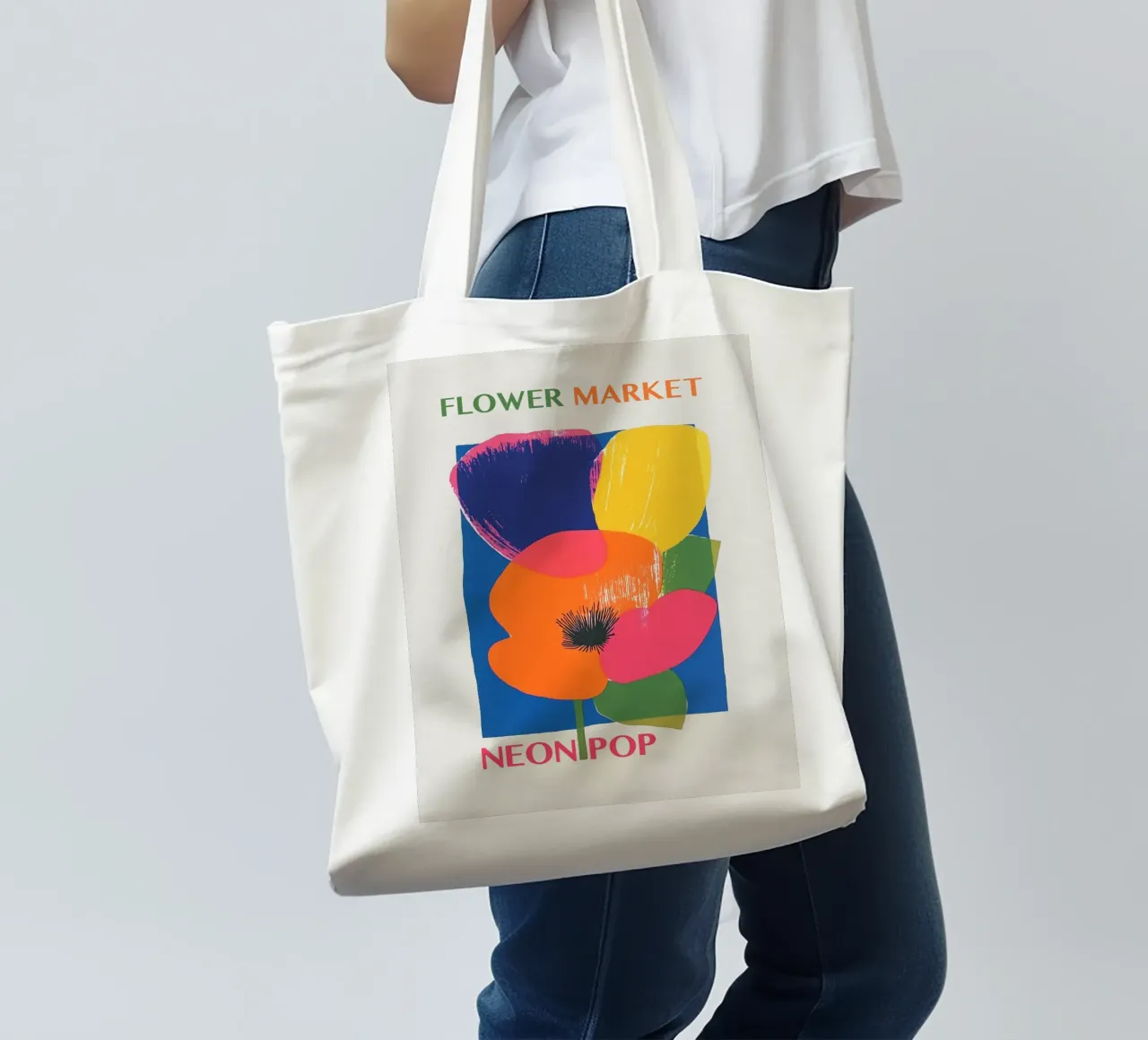 Flower Market Neon Pop tote bag by Carinaprint