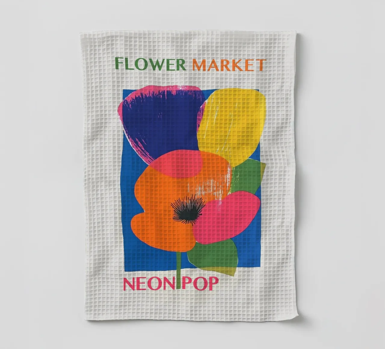 Flower Market Neon Pop tea towel by Carinaprint