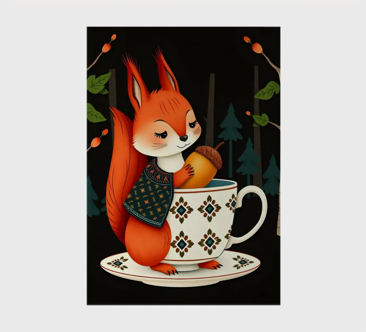 SQUIRREL WITH ACORN IN TEACUP notebook by COLLEEN CRAFTS