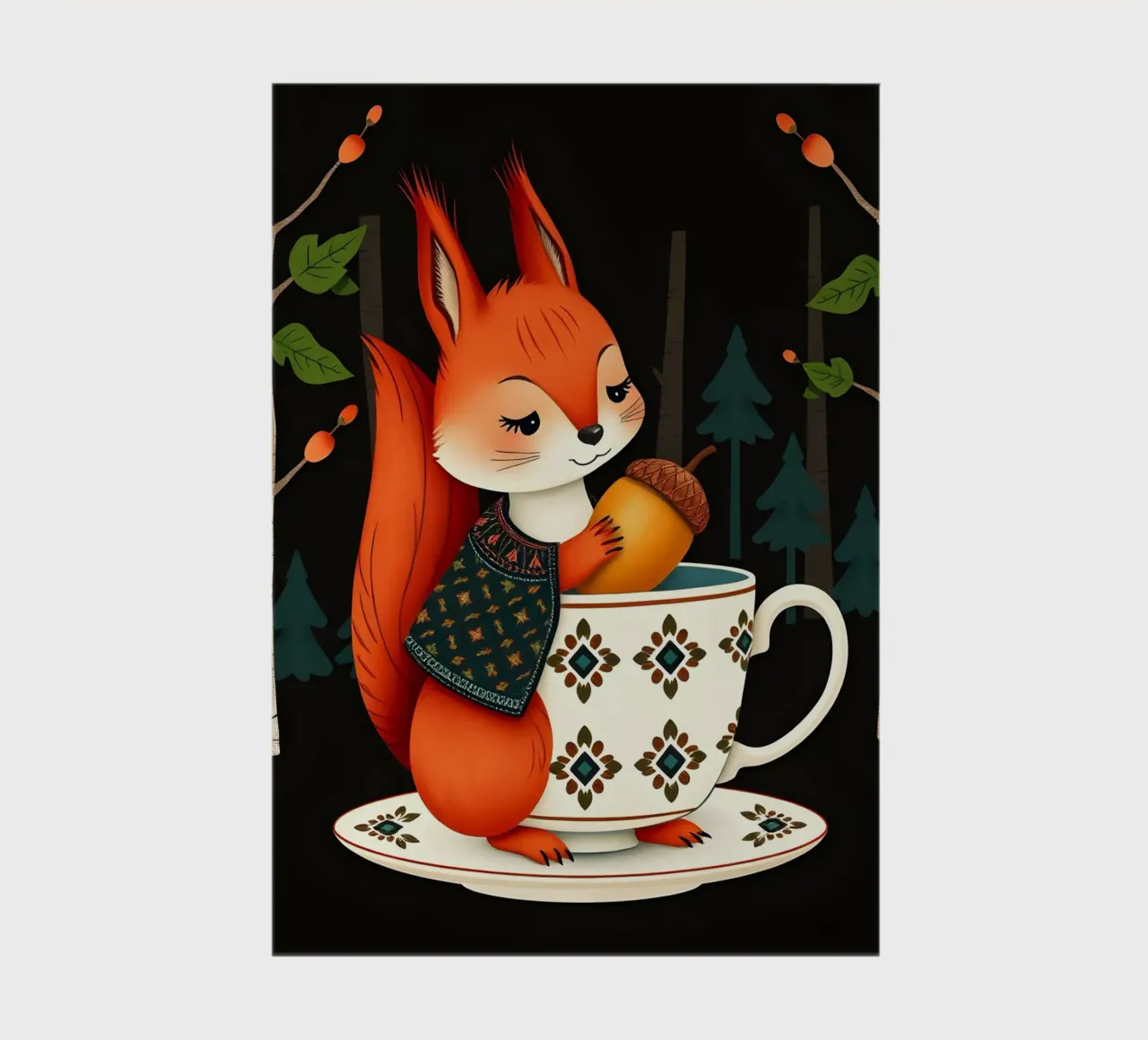 SQUIRREL WITH ACORN IN TEACUP notebook by COLLEEN CRAFTS