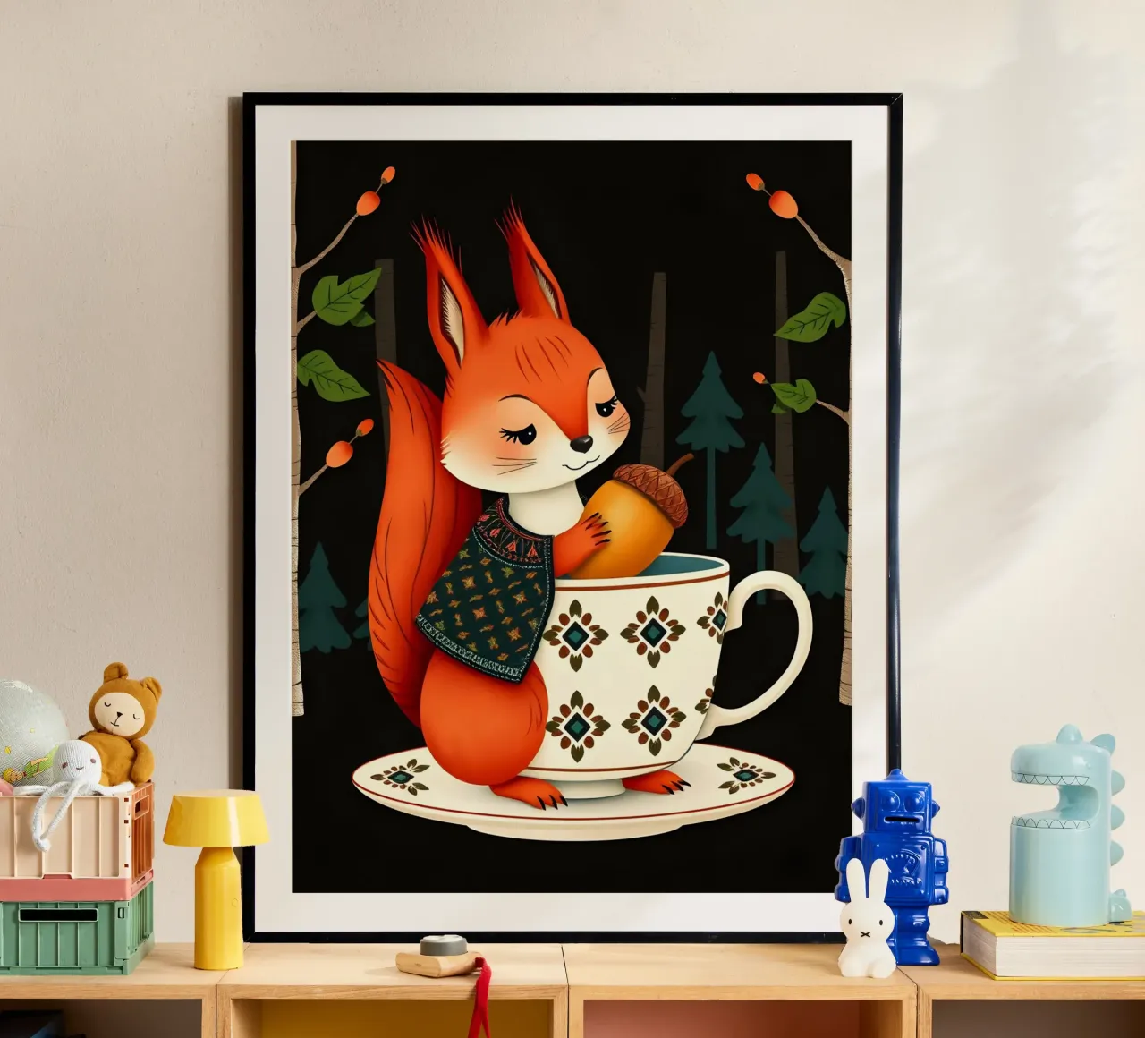 SQUIRREL WITH ACORN IN TEACUP hahnemühle by COLLEEN CRAFTS