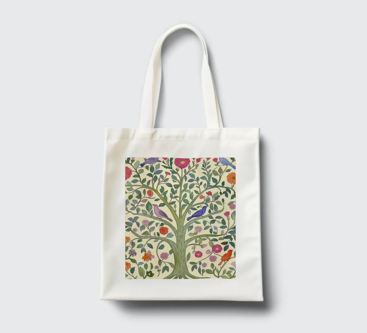 Albero della Vita Vintage Botanico Fiori e Uccelli di Primavera borsa in juta da Gentle Echoes Art