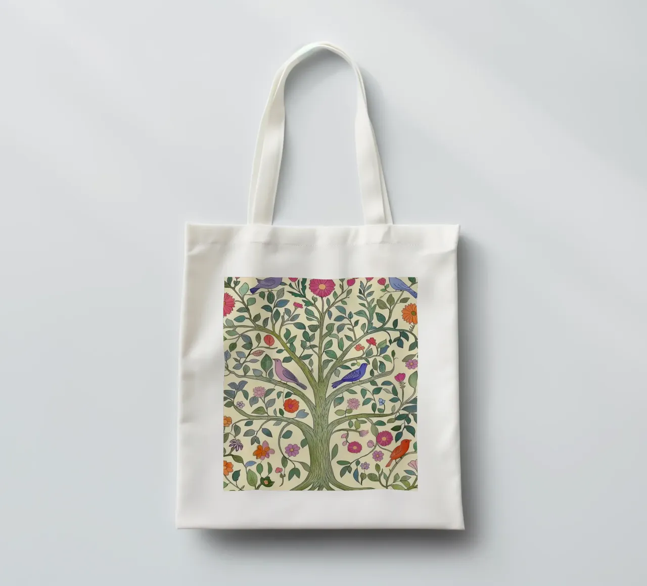 Albero della Vita Vintage Botanico Fiori e Uccelli di Primavera borsa in juta da Gentle Echoes Art
