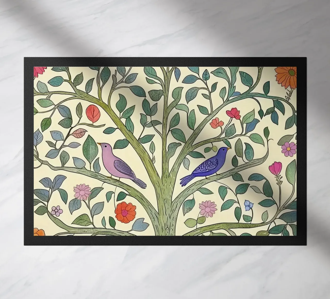 Albero della Vita Vintage Botanico Fiori e Uccelli di Primavera zerbino da Gentle Echoes Art