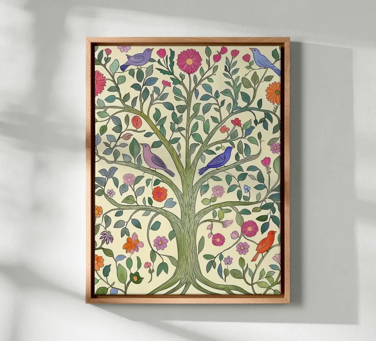Albero della Vita Vintage Botanico Fiori e Uccelli di Primavera tela con Cornice a cassetta da Gentle Echoes Art