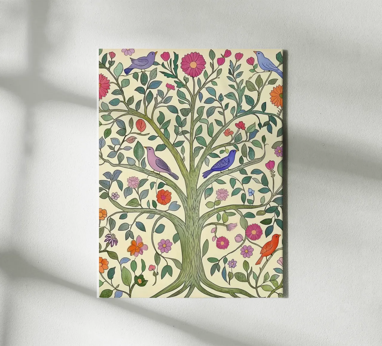 Albero della Vita Vintage Botanico Fiori e Uccelli di Primavera tela con Cornice a cassetta da Gentle Echoes Art
