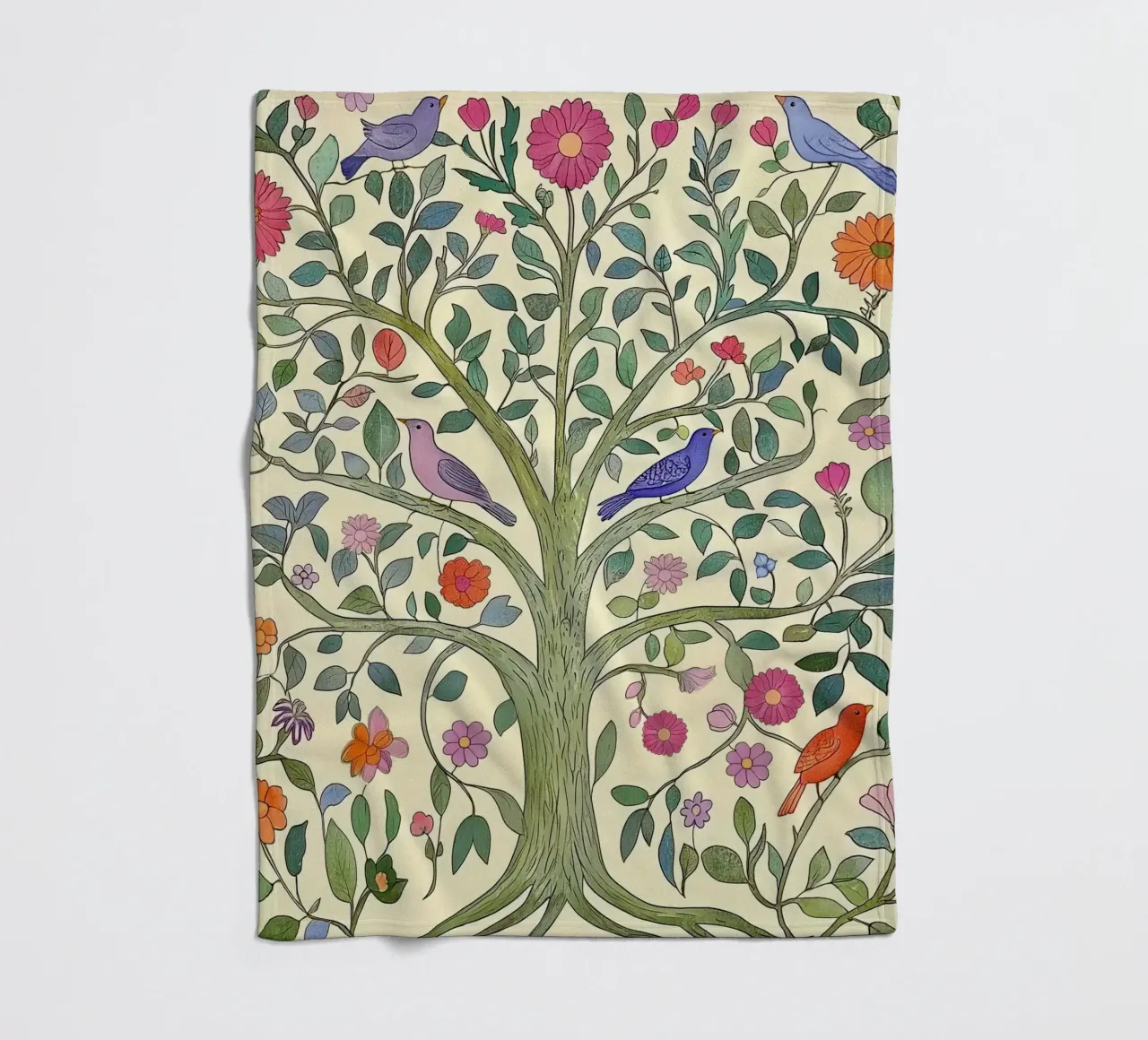Albero della Vita Vintage Botanico Fiori e Uccelli di Primavera coperta in pile da Gentle Echoes Art
