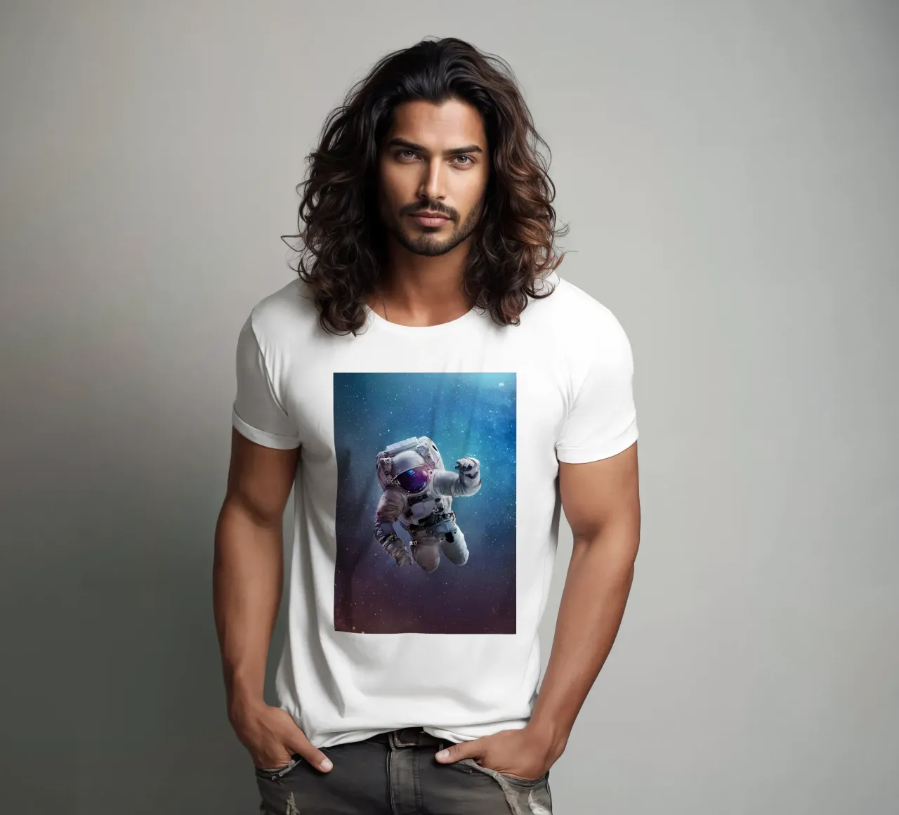 Astronauta in una galassia luminosa t-shirt da Delaplane
