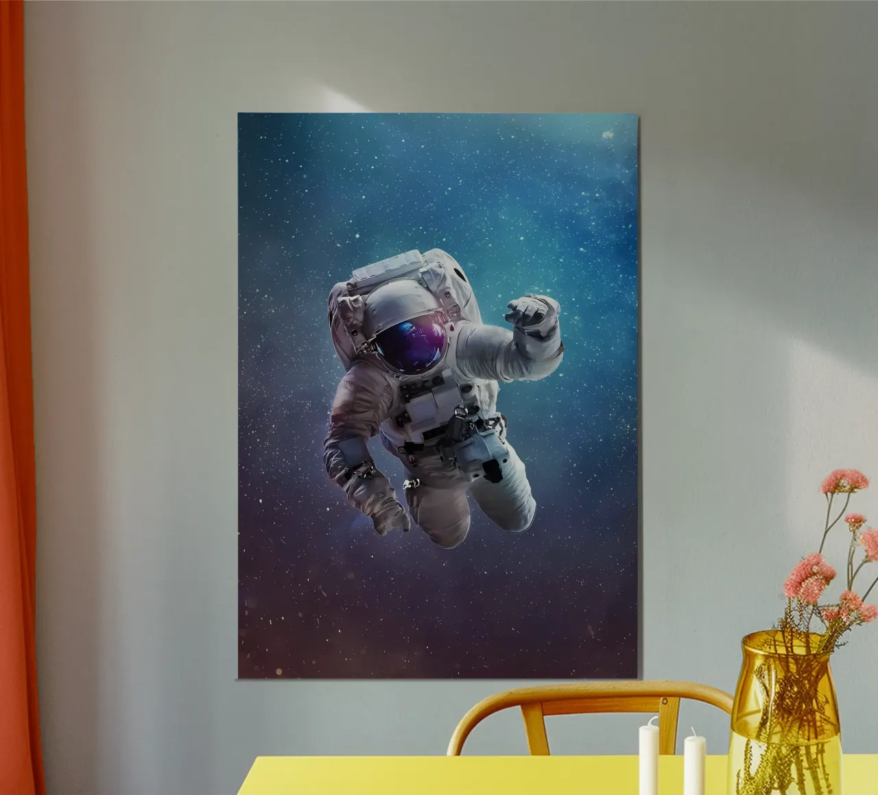 Astronaut in bright galaxy poster by Delaplane