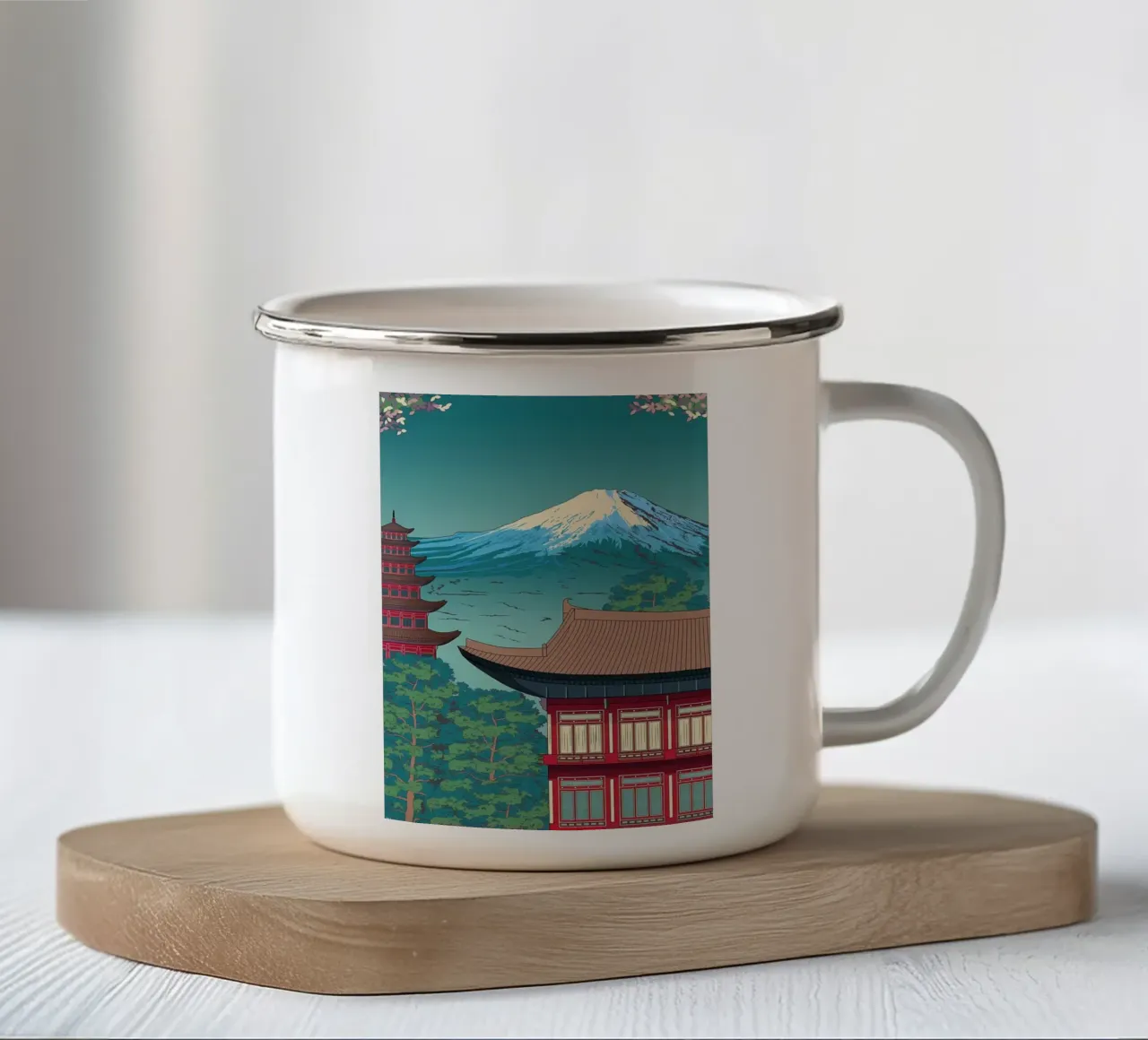 Japans dorp emaille mok van Mikesell