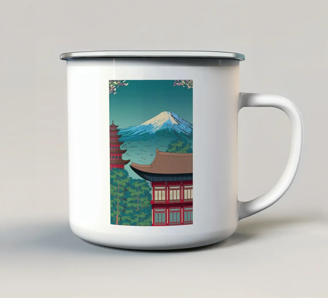 Japans dorp emaille mok van Mikesell