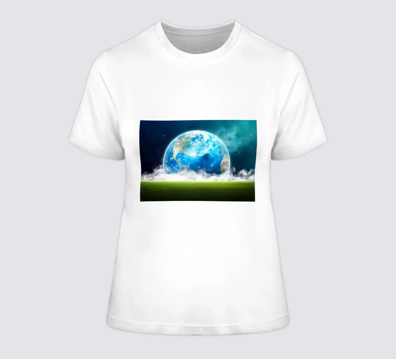 Grassy field in space women's fitted t-shirt by Delaplane