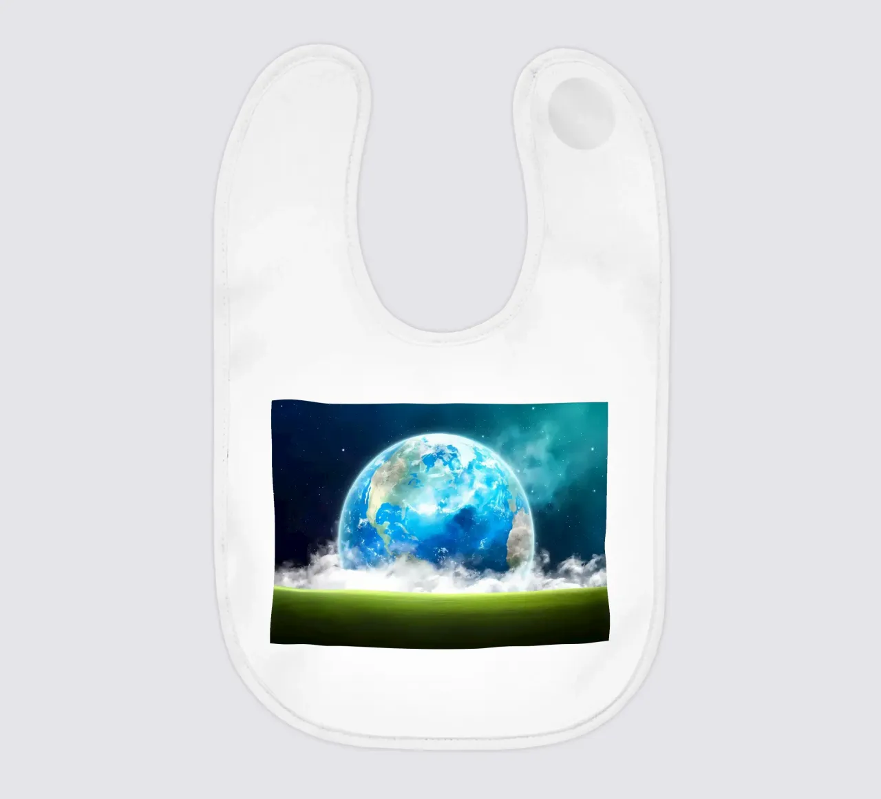 Grassy field in space baby bib by Delaplane