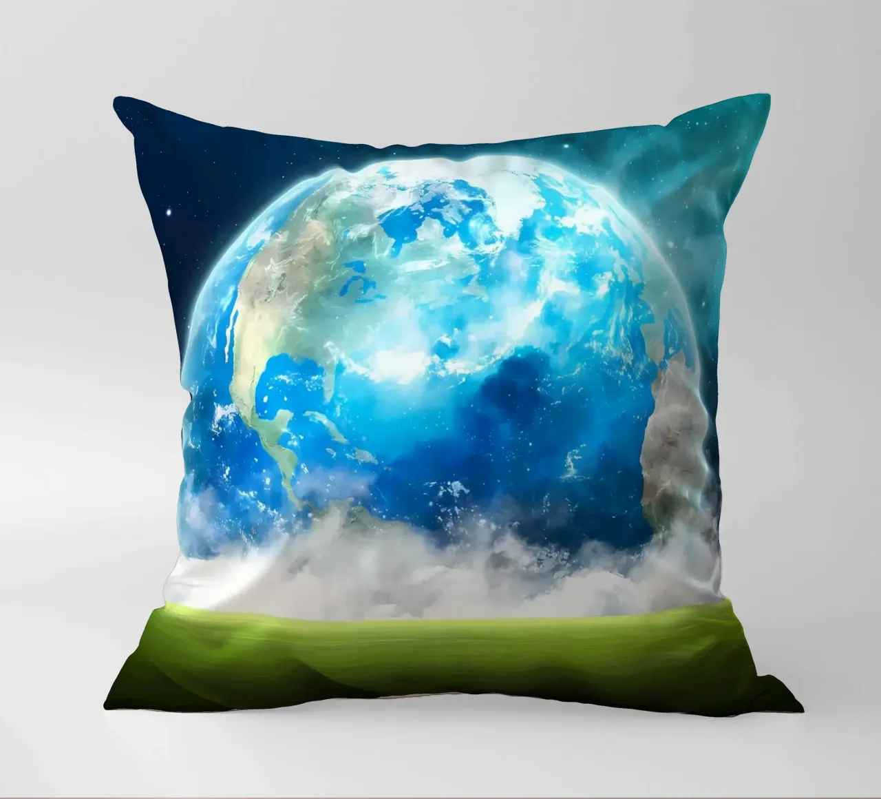 Grassy field in space decorative cushion by Delaplane