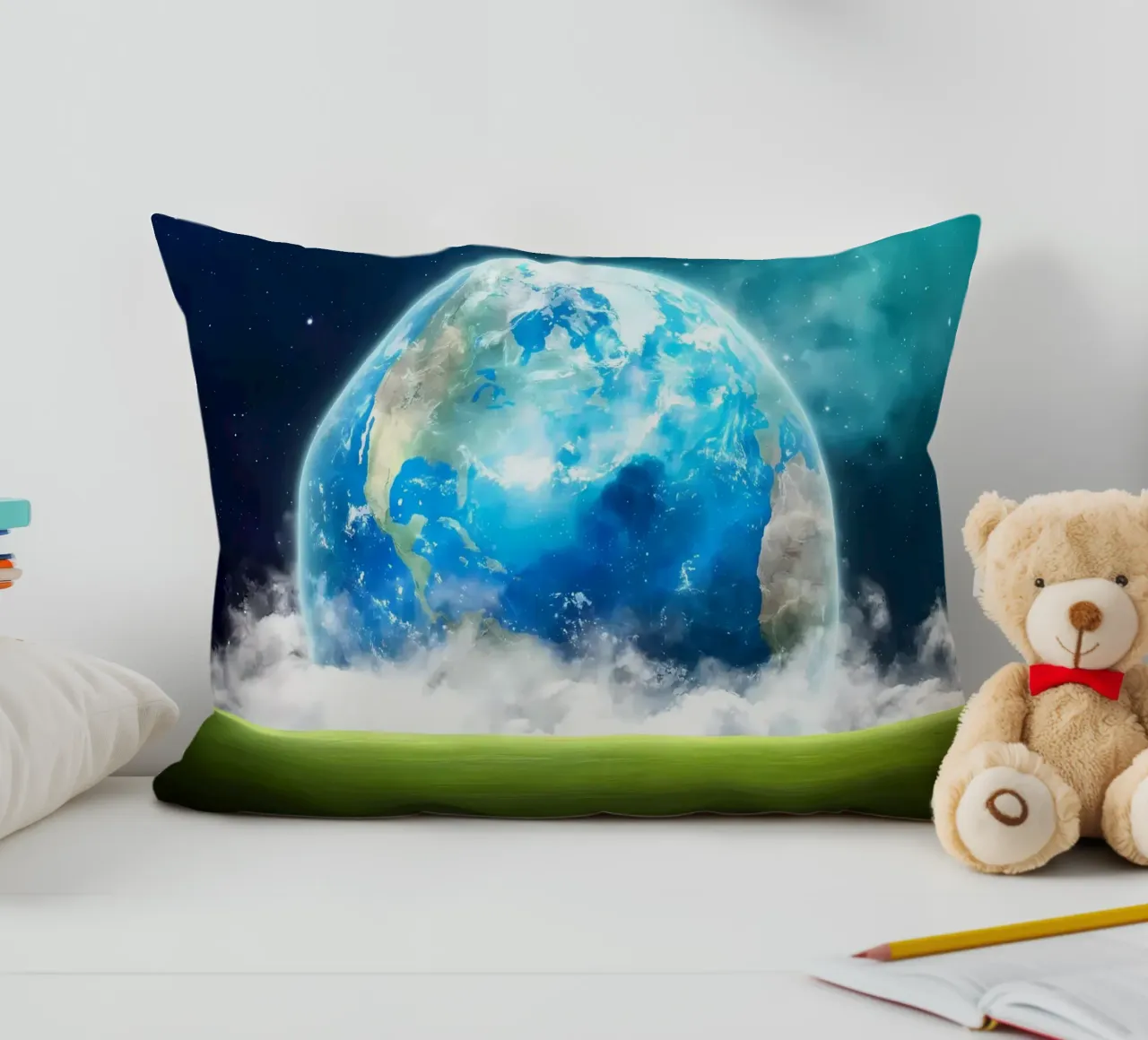 Grassy field in space decorative cushion by Delaplane