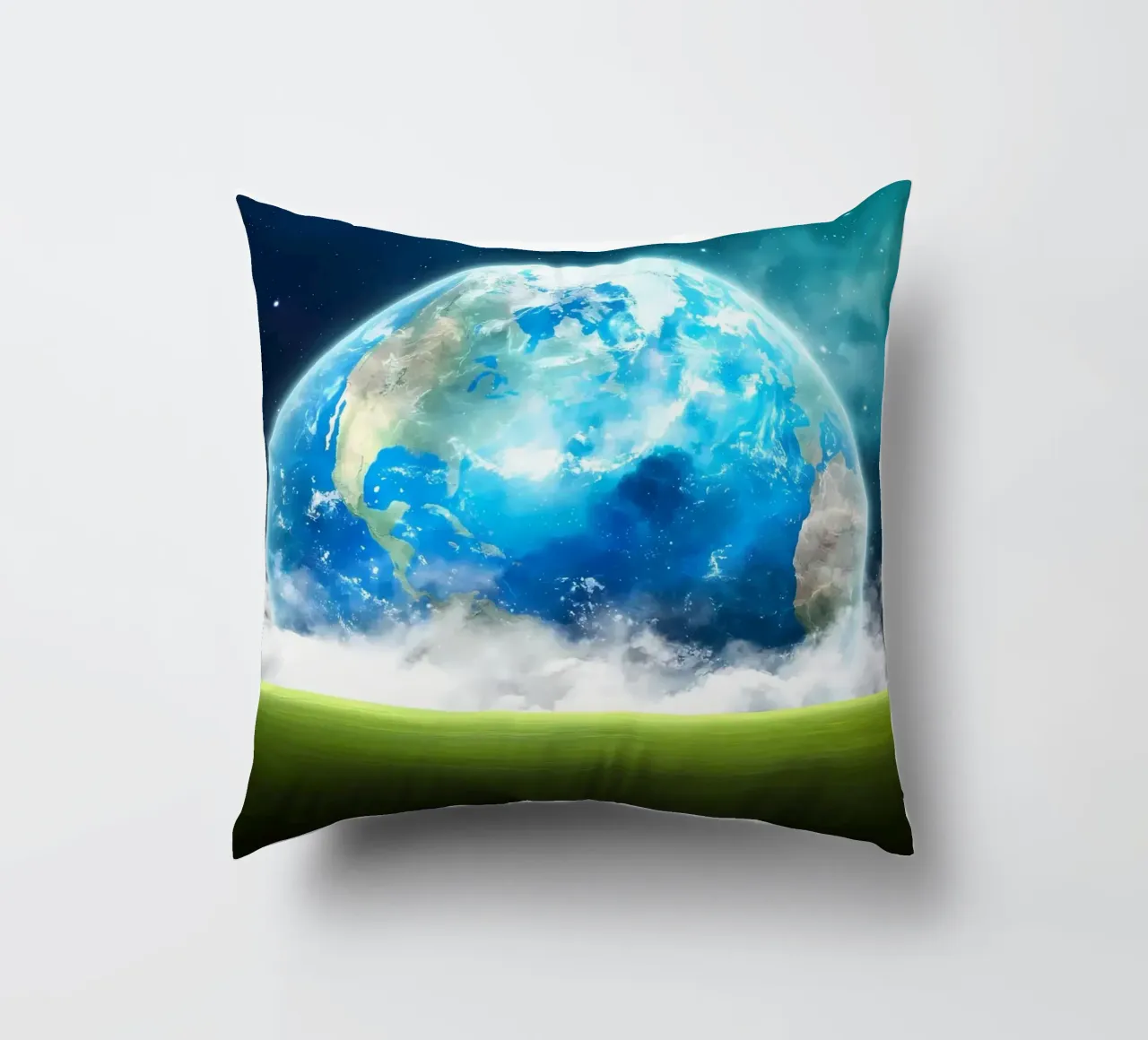 Grassy field in space decorative cushion by Delaplane