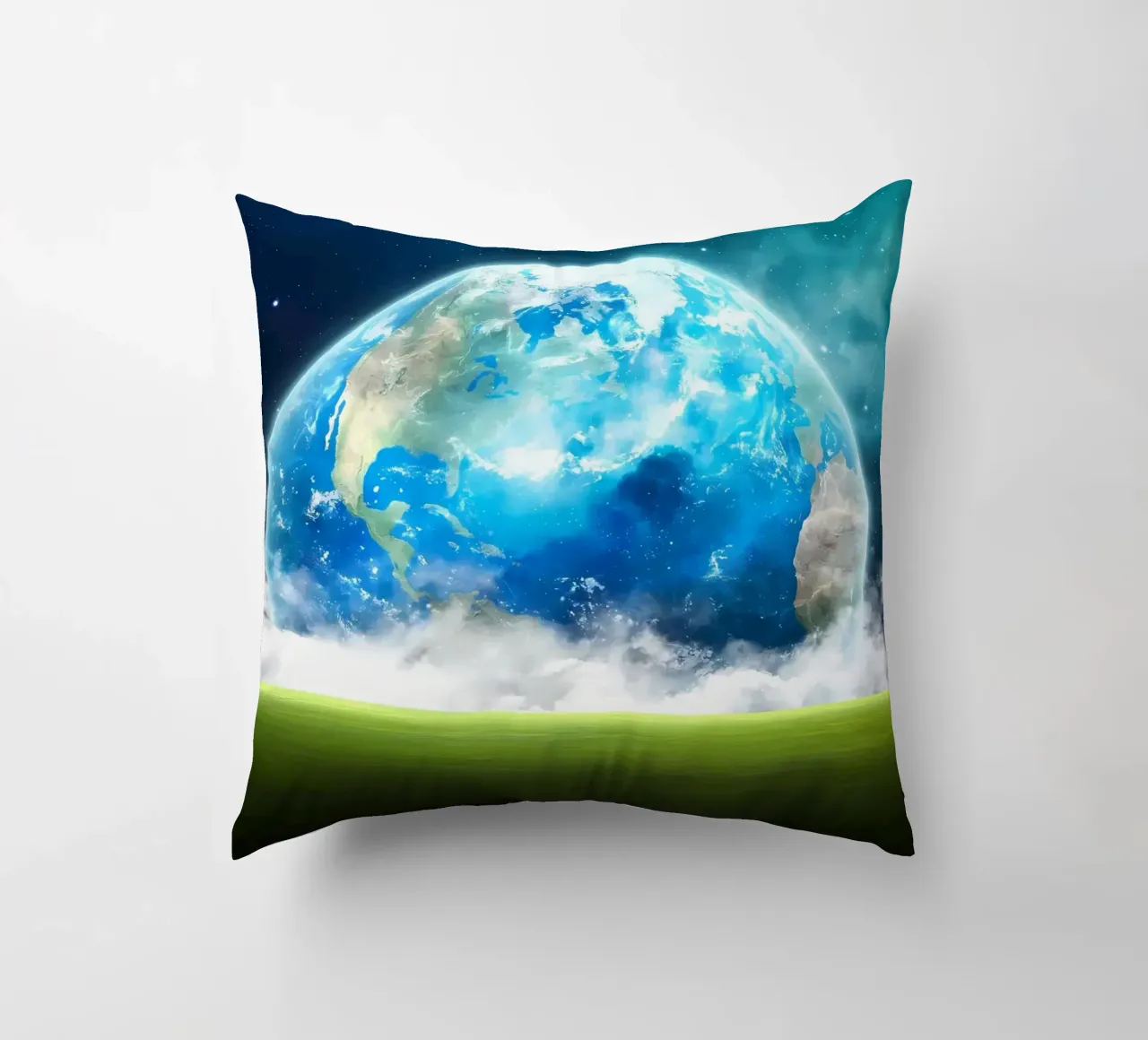 Grassy field in space decorative cushion by Delaplane