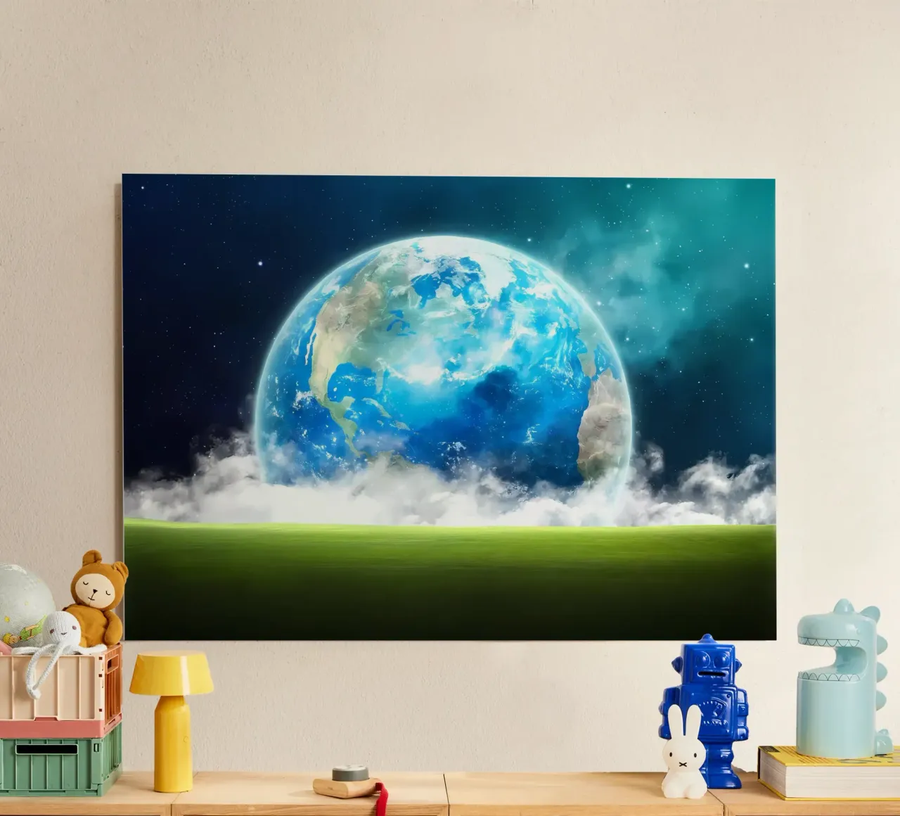 Grassy field in space alu-dibond by Delaplane