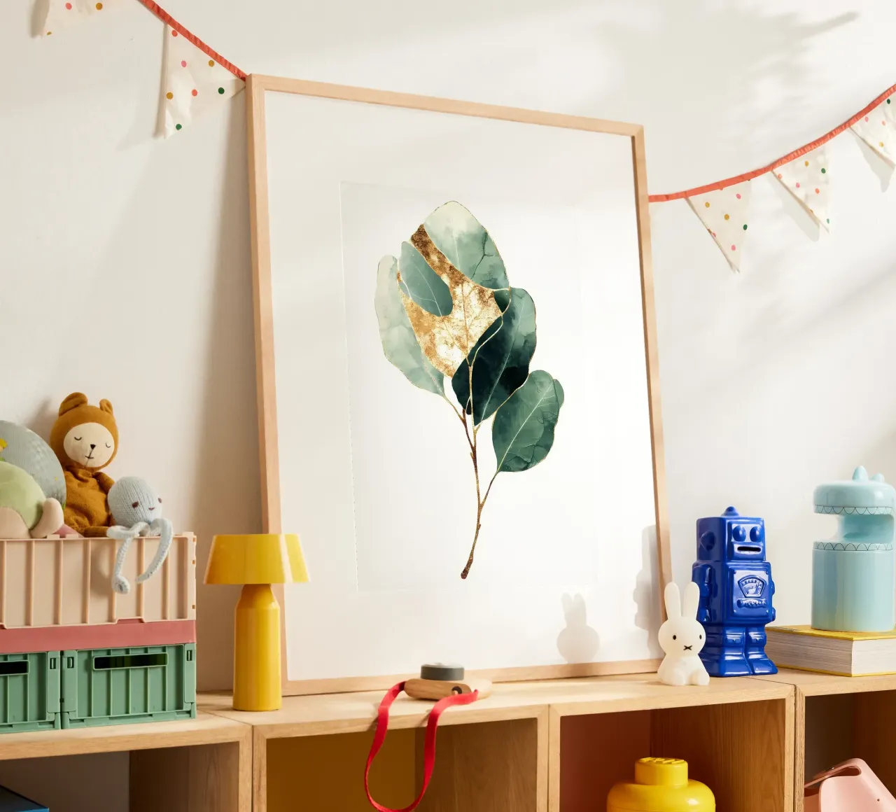 Acquerello a foglia d'oro poster con telaio in legno da Ginnery