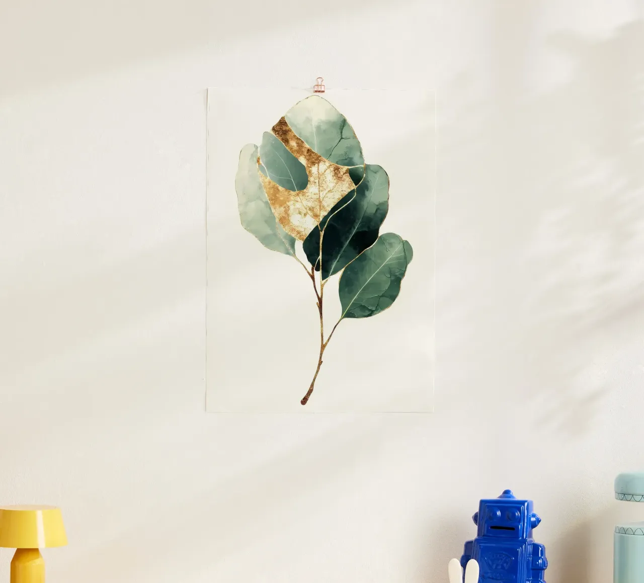 Acquerello a foglia d'oro poster con telaio in legno da Ginnery