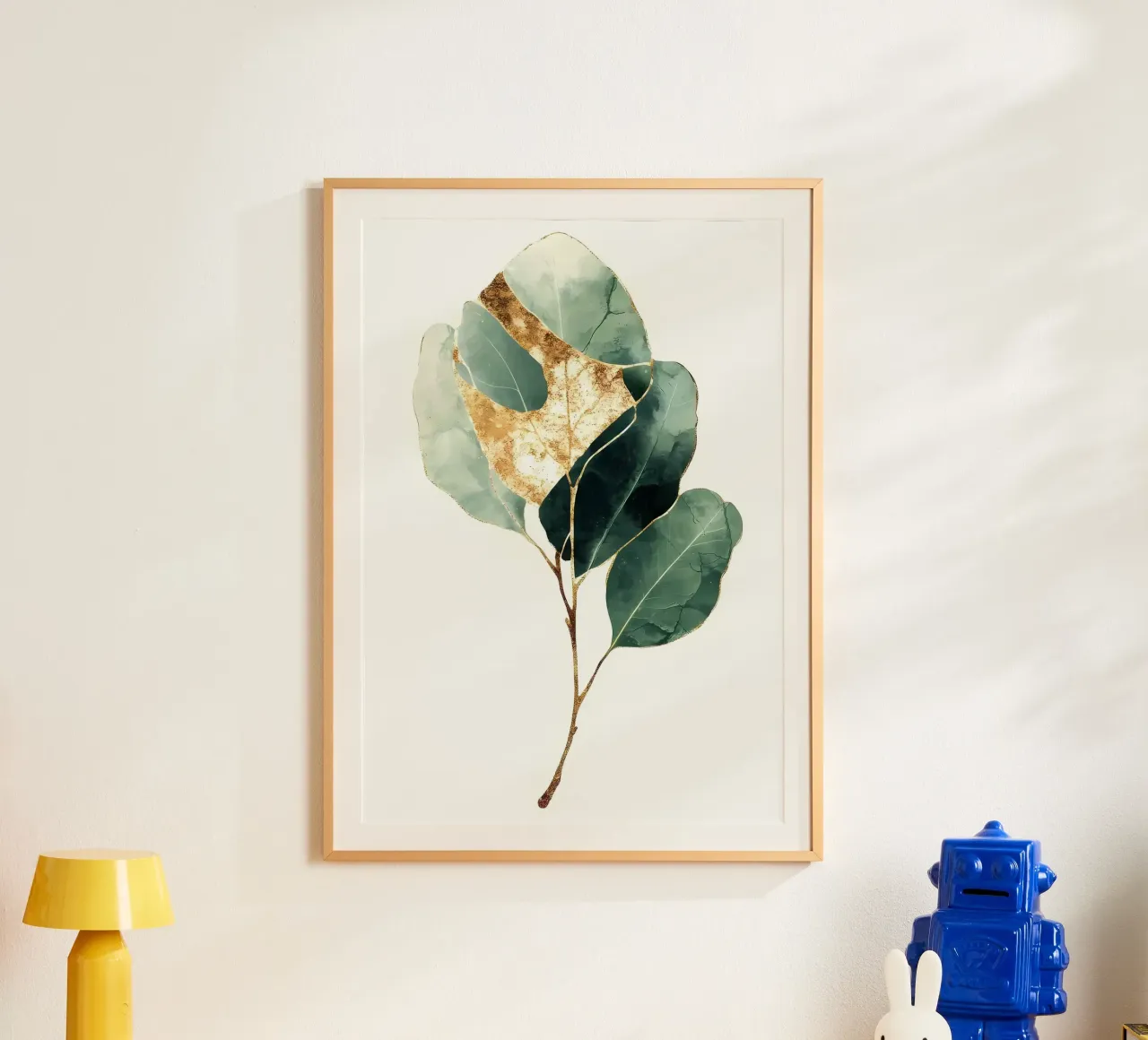 Acquerello a foglia d'oro poster con telaio in legno da Ginnery