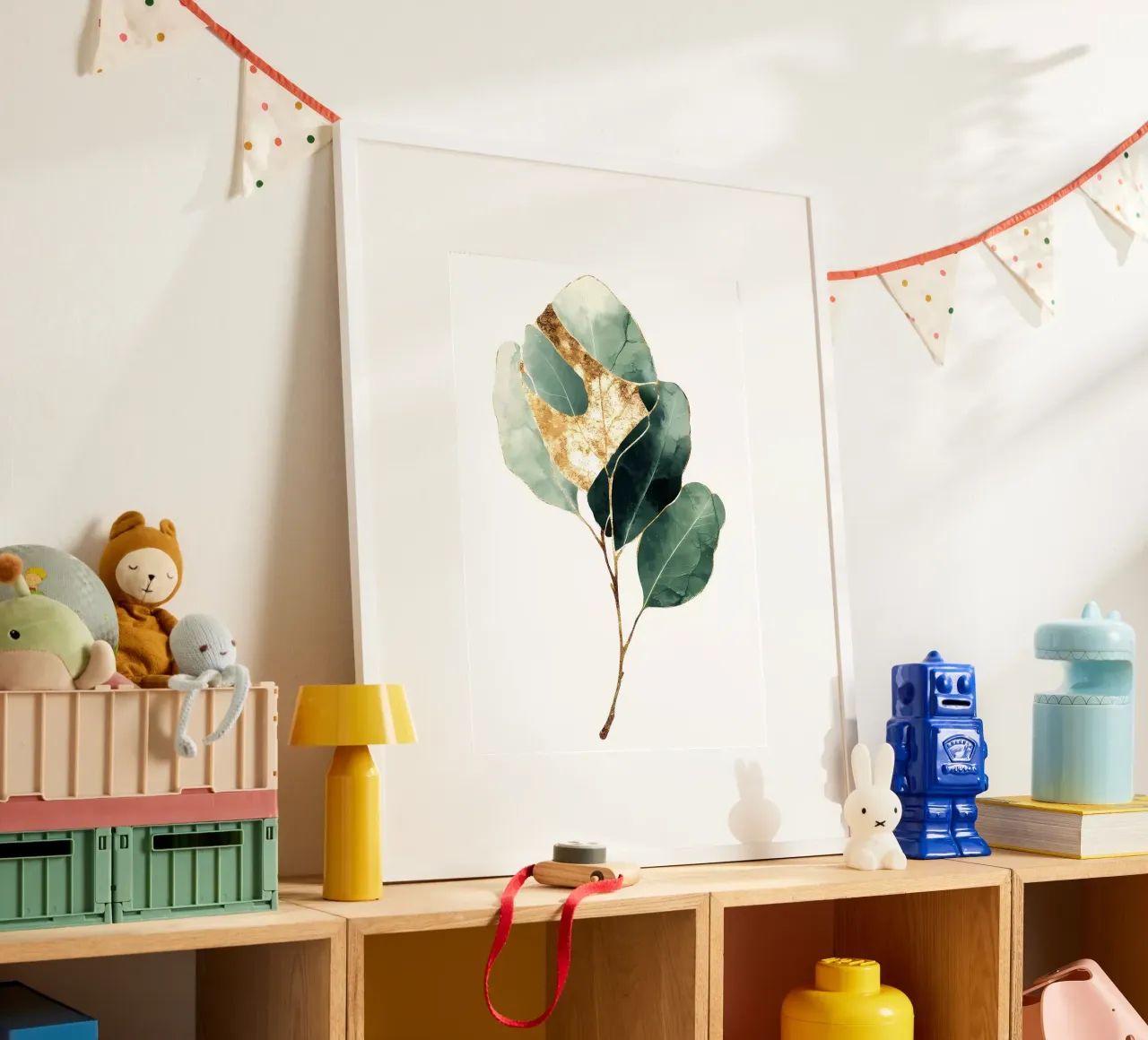 Acquerello a foglia d'oro poster con telaio in legno da Ginnery
