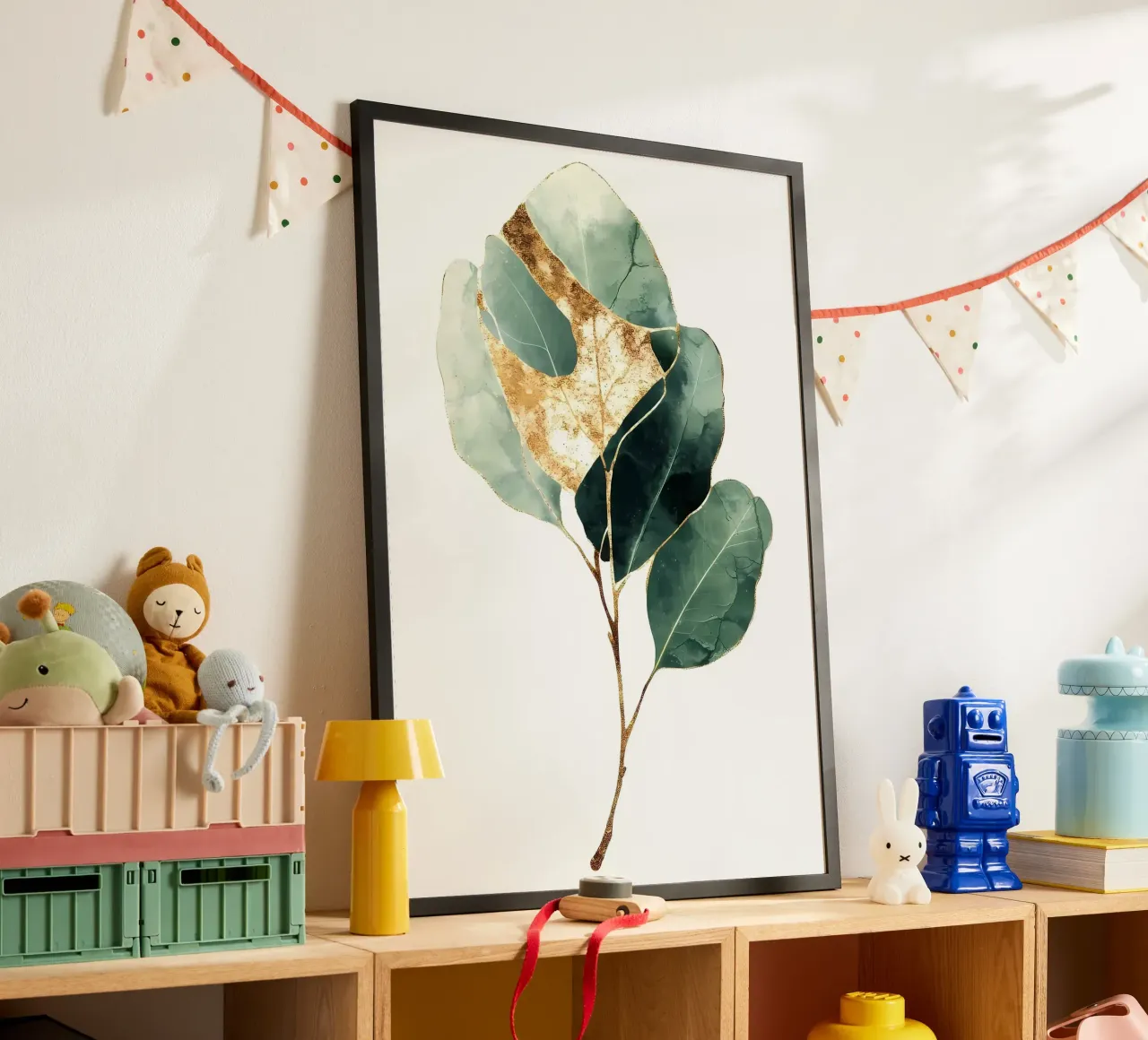 Acquerello a foglia d'oro poster con telaio in legno da Ginnery