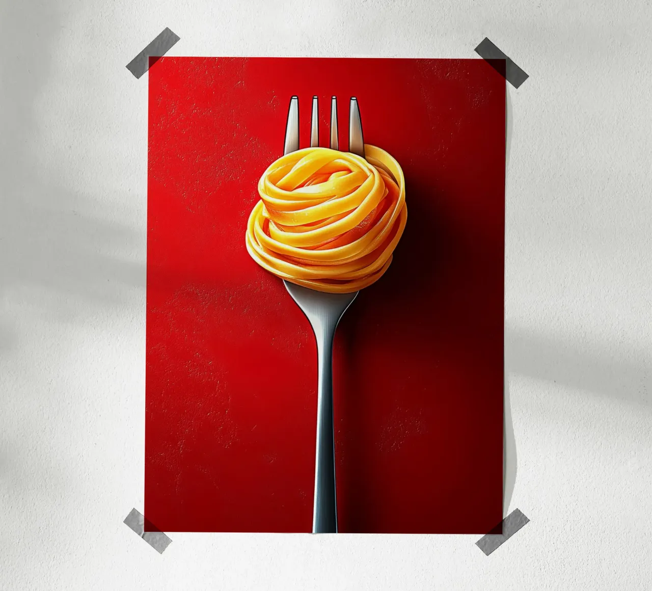 Spaghetti op een rode achtergrond poster met houten frame van Spice & Style