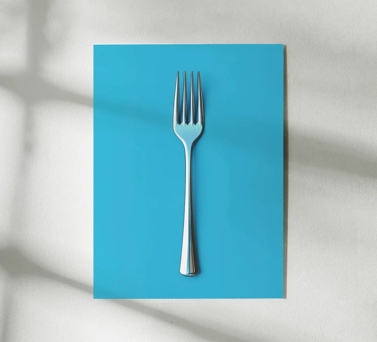 Forchetta d'argento su sfondo blu plexiglass da Spice & Style