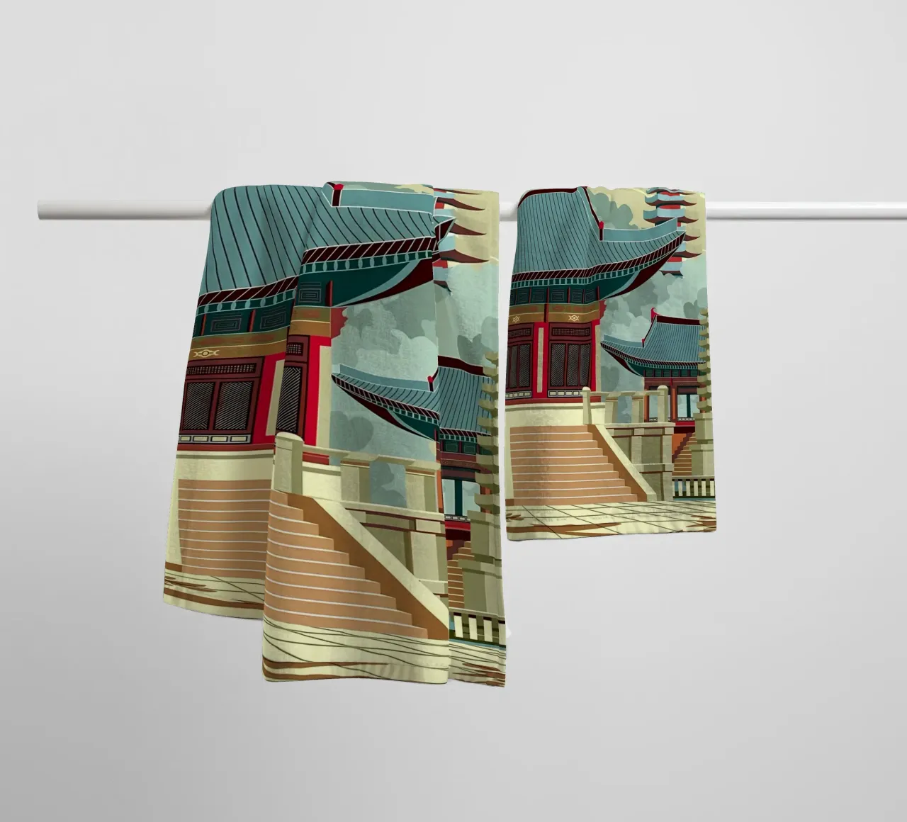 Vintage Japanese Village towel by Mikesell