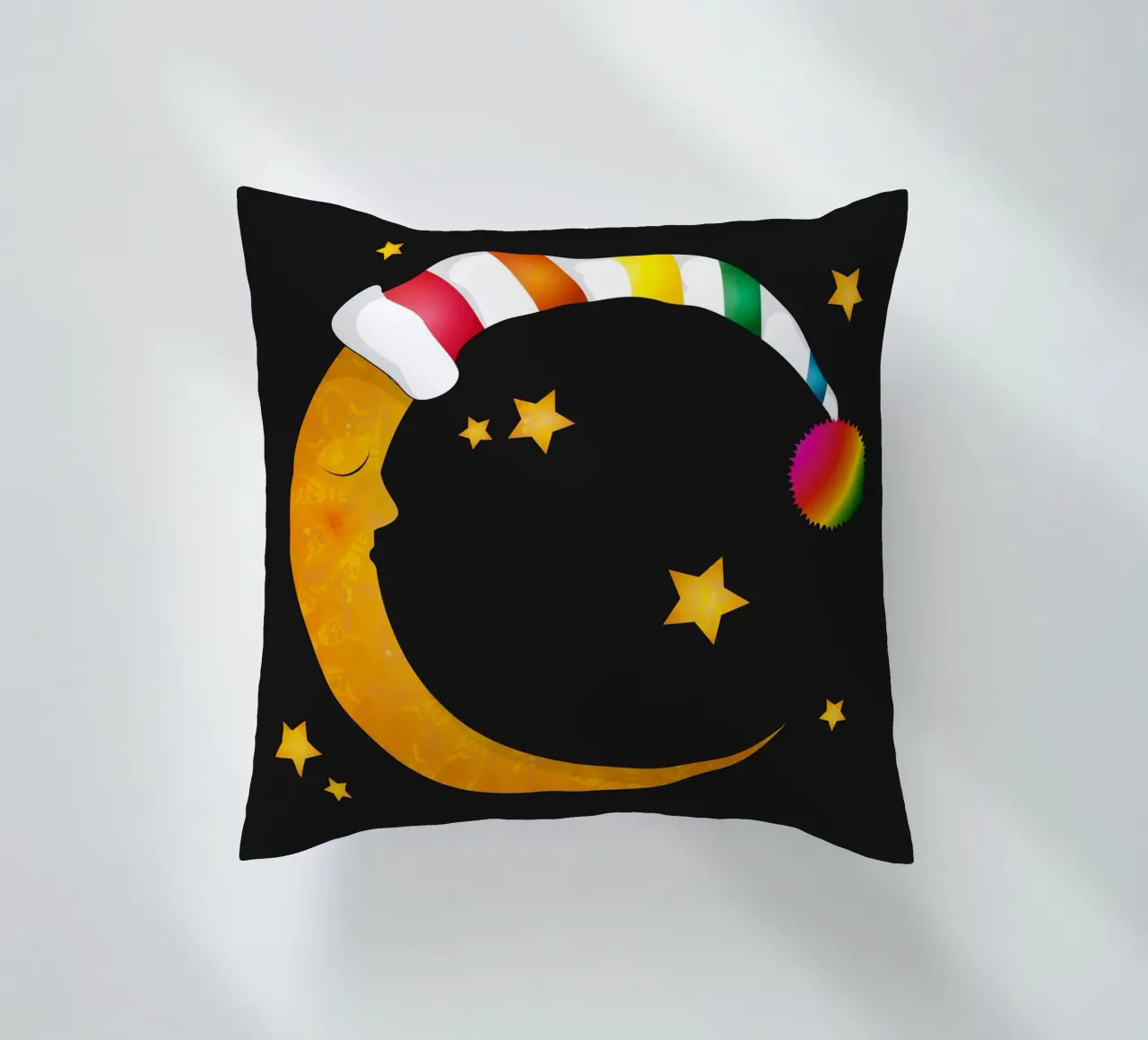 Luna addormentata con berretto da notte e stelle colorate cuscino da namosh