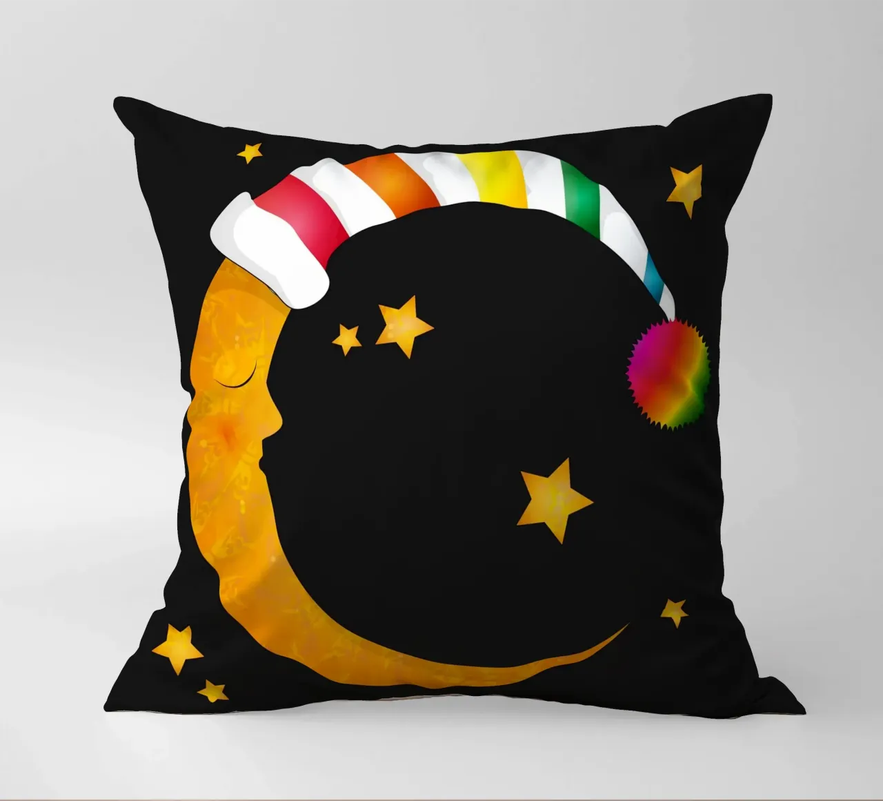 Luna addormentata con berretto da notte e stelle colorate cuscino da namosh