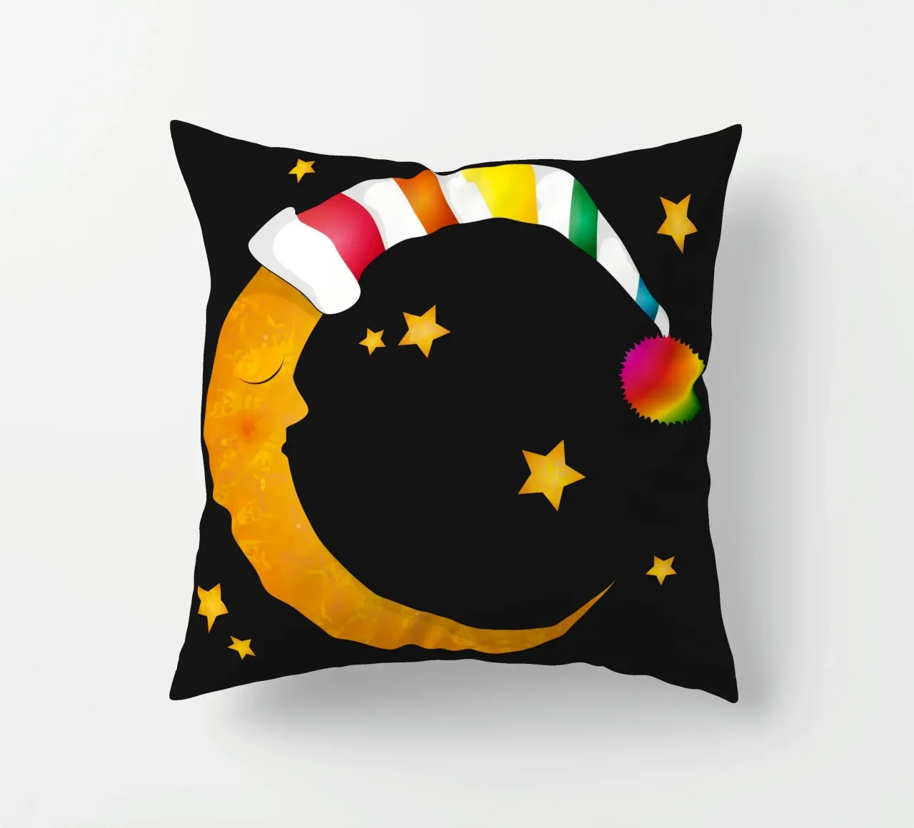 Luna addormentata con berretto da notte e stelle colorate cuscino da namosh