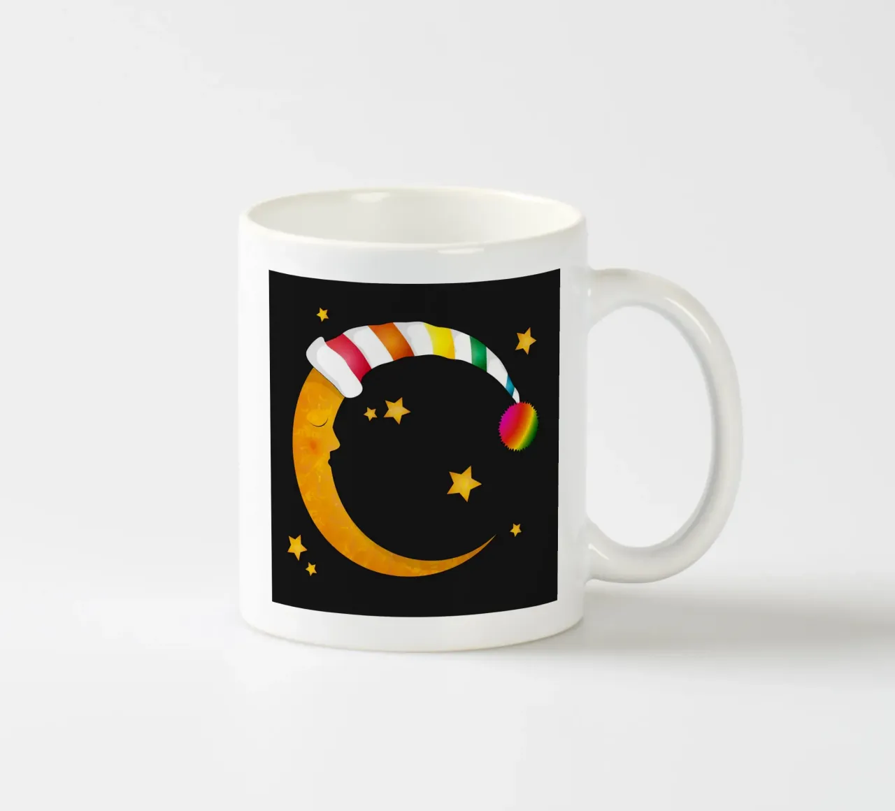 Luna addormentata con berretto da notte e stelle colorate tazza in ceramica da namosh