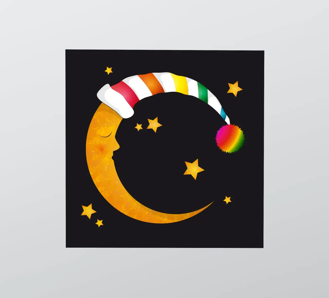 Luna addormentata con berretto da notte e stelle colorate adesivo da namosh